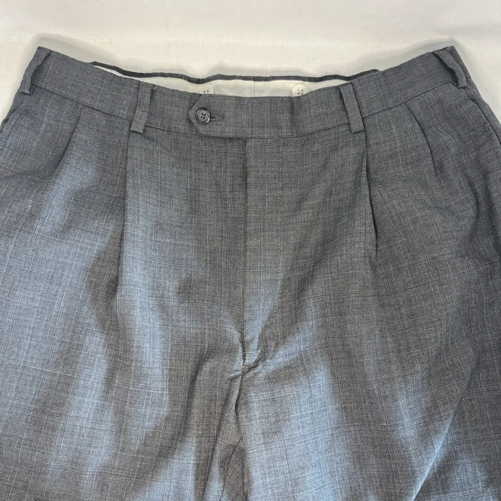 Vintage Tommy Hilfiger Gray Crosshatch Dress Pants Mens 36X29 Pleated Suspenders